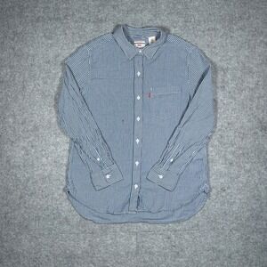 Levi's Button Down Shirt Womens S Blue Boyfriend Fit Striped Long Sleeve Casual